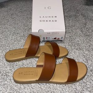 Women’s Lauren Conrad brown leather sandal.. Size 9.5 New in box